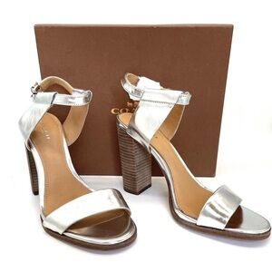 Coach Silver Metallic Block Heel Sandals Size 8 New In Box
